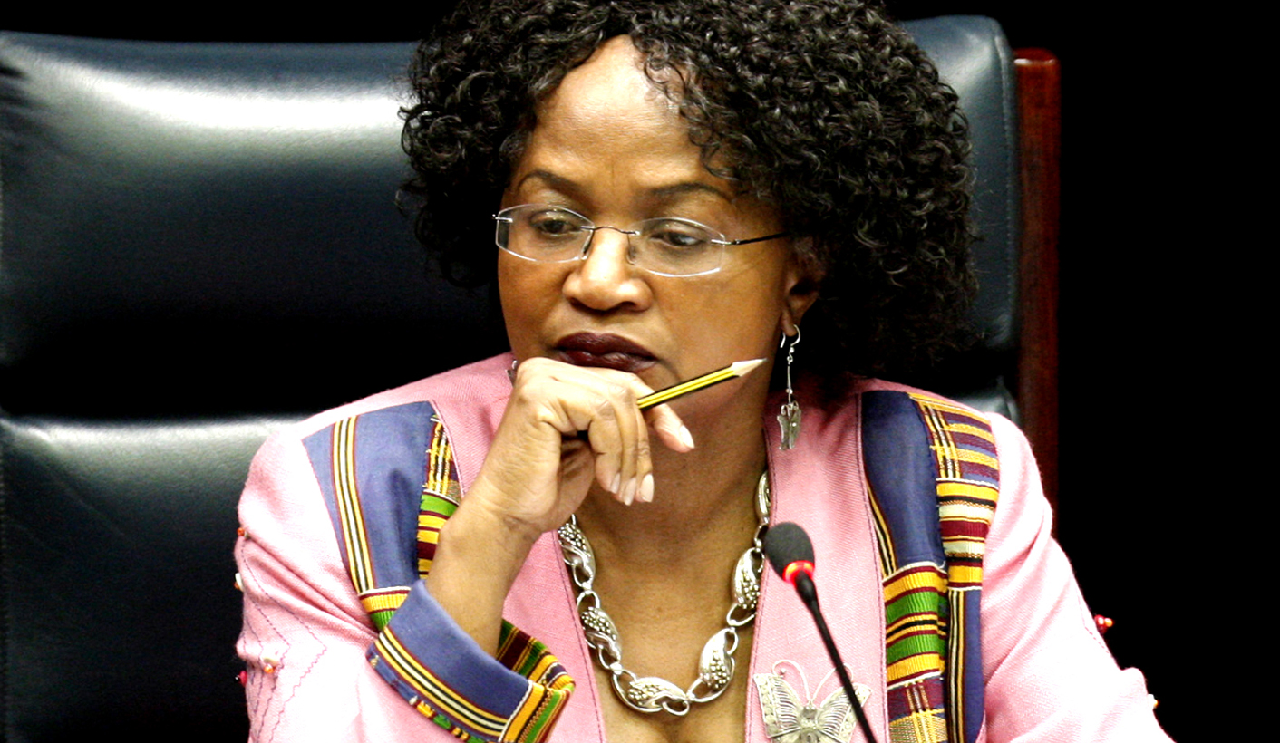 Parliamentary speaker Mbete listens as members of parliament respond to the resignation letter of President Mbeki in Cape Town