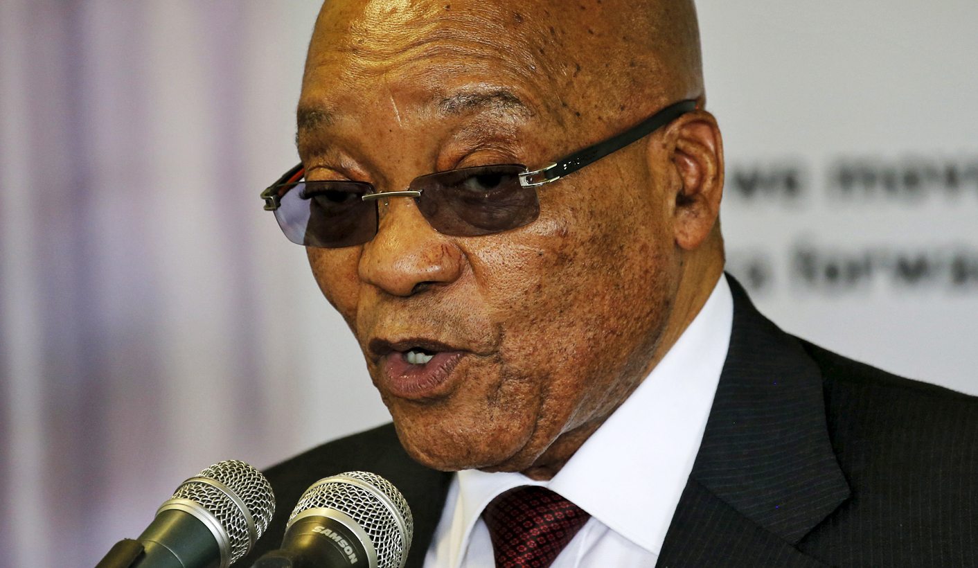 South Africa's President Zuma speaks during his visit to the Lodewyk P. Spies Old Age Home in Eersterust, Pretoria