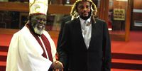 Archbishop from Christ Kingdom church shakes hands with Prince Africa Zulu at the Pietermaritzburg High Court on 12 January 2022. (Photo: Phumlani Thabethe)