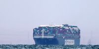 SUEZ, EGYPT - MARCH 29: The container ship 'Ever Given' enters Great Bitter Lake after it was refloated, unblocking the Suez Canal on March 29, 2021 in Suez, Egypt. This morning the container ship came partly unstuck from the shoreline, where it ran aground in the canal last Tuesday, and later resumed its course shortly after 3pm local time. The Suez Canal is one of the world's busiest shipping lanes and the blockage had created a backlog of vessels at either end, raising concerns over the impact on global shipping and supply chains. (Photo by Mahmoud Khaled/Getty Images)