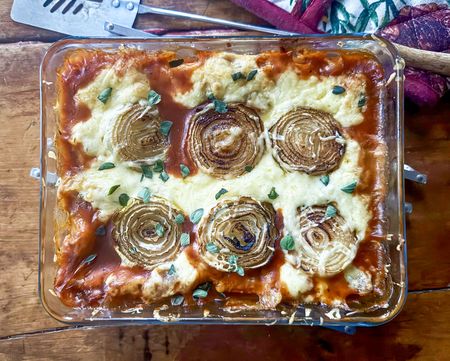 The Accidental Supper — roasted onion and carrot lasagne
