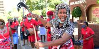 SOWETO, SOUTH AFRICA - APRIL 12: Traditional healers picket outside SA Human Rights Commission demanding more protection on April 12, 2021 in Soweto, South Africa. The protest follows the killing of Gogo Jostina Sangweni who was accused of witchcraft by her attackers. (Photo by Gallo Images/Daily Sun/Morapedi Mashashe)