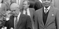 ANC president Nelson Mandela (right) gives a press conference with State President FW de Klerk, during constitutional negotiations in Johannesburg, South Africa, 1990. (Photo: Media24 Archives / Gallo Images via Getty Images / Getty Images)