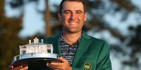 Scottie Scheffler poses with the Masters trophy during the Green Jacket Ceremony after winning the Masters at Augusta National Golf Club on April 10, 2022 in Augusta, Georgia. (Photo by Andrew Redington/Getty Images)