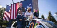 DURHAM, NC - OCTOBER 18: Supporters listen in their cars as Democratic presidential nominee Joe Biden speaks during a drive-in campaign rally at Riverside High School on October 18, 2020 in Durham, North Carolina. Biden is campaigning on Sunday in the battleground state that President Donald Trump won in 2016. (Photo by Drew Angerer/Getty Images)
