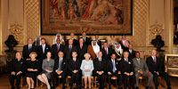 Queen Elizabeth II poses for group photo with her royal guests for her Sovereign Monarch's Jubilee lunch in May 2012. (Photo: John Stillwell / WPA Pool / Getty Images)