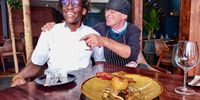 Chefs Dan Evans and Sgazo Ngubane at Dhukka and my salmon and Michel Guérard-inspired braised apple lunch. (Photo: Wanda Hennig) <br>