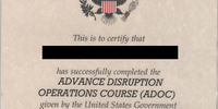 A training certificate issued to an RRT commando who underwent the CIA-organised Advanced Disruption Operations Course in 2013.
