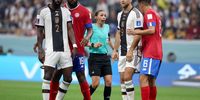 AL KHOR, QATAR - DECEMBER 01: Referee Stephanie Frappart speaks to Oscar Duarte of Costa Rica during the FIFA World Cup Qatar 2022 Group E match between Costa Rica and Germany at Al Bayt Stadium on December 01, 2022 in Al Khor, Qatar. (Photo by Alexander Hassenstein/Getty Images)