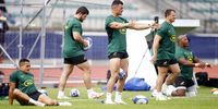 Springbok centre Jesse Kriel (centre) at a team training session on 19 September 2023 at Stade Omnisports des Fauvettes in Domont, France. To his left are players Marco van Staden and right, Deon Fourie. (Photo: Steve Haag / Gallo Images)