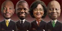 Illustrative image. From left: Mmusi Maimane, Songezo Zibi, Patricia de Lille and Herman Mashaba. These political leaders supported the budget's fiscal framework and the scrapping of VAT. (Characters designed by Bernard Kotze with the help of AI.)