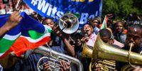 The Wits Brass Band at the Springboks parade, Braamfontein. (Photo: Julia Evans)