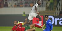 Evidence Makgopa of South Africa scores as Ghanem Romain Saiss and Yassine Bounou of Morocco look on during the 2023 Africa Cup of Nations match between Morocco and South Africa at Laurent Pokou Stadium in San Pedro, Cote dIvoire on 30 January 2024 ©Ryan Wilkisky/BackpagePix