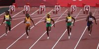 TOKYO, JAPAN - JULY 31: Elaine Thompson-Herah, Shelly-Ann Fraser-Pryce and Shericka Jackson of Team Jamaica compete in the Women's 100m Final on day eight of the Tokyo 2020 Olympic Games at Olympic Stadium on July 31, 2021 in Tokyo, Japan. (Photo by Christian Petersen/Getty Images)