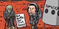 2021, an Elon Musk cartoon critiquing tech tycoons