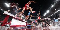 TOKYO, JAPAN - AUGUST 02: Soufiane El Bakkali of Team Morocco competes during the Men's 3000 metres Steeplechase Final on day ten of the Tokyo 2020 Olympic Games at Olympic Stadium on August 02, 2021 in Tokyo, Japan. (Photo by Cameron Spencer/Getty Images)