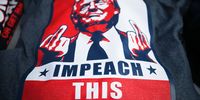 LAS VEGAS, NEVADA - FEBRUARY 21: A t-shirt of President Donald Trump is offered for sale outside a campaign rally at Las Vegas Convention Center on February 21, 2020 in Las Vegas, Nevada. The upcoming Nevada Democratic presidential caucus will be held February 22. (Photo by Mario Tama/Getty Images)