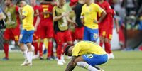  Neymar of Brazil reacts after the FIFA World Cup 2018 quarter final soccer match between Brazil and Belgium in Kazan, Russia, 06 July 2018.  EPA-EFE/SERGEY DOLZHENKO