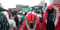 epa10321275 Fans watch the World Cup 2022 Mexican national soccer team play on a giant screen, on the esplanade of the Monument to the Revolution in Mexico City, Mexico, 22 November 2022. Mexico tied Poland 0-0 in their first game of the group stage of the FIFA World Cup Qatar 2022. On 26 November Mexico will face Argentina, who lost 1-2 against Saudi Arabia.  EPA-EFE/Sashenka Gutierrez