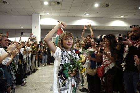 Thunberg greeted by cheering crowd in Athens after Israel expels flotilla activists