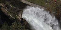 View of the El Atazar dam as water is discharged from the reservoir after the heavy rains of storm Jana, and in anticipation to storm Konrad approaching, in Rivas, Madrid, Spain, 12 March 2025.  EPA-EFE/J.J. Guillén