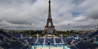 A general view of the Beach Volleyball venue at Jardin de la Tour Eiffel ahead of the Paris Olympics Games on July 23, 2024 in Paris, France. The city is preparing to host the XXXIII Olympic Summer Games from July 26 to August 11. (Photo by Cameron Spencer/Getty Images)