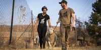 Lexi and Ronnie Austen walk with Marley, a rescued sheep who thinks he is a dog. (Photo: Shiraaz Mohamed)