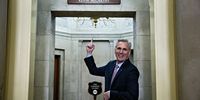 Representative Kevin McCarthy, a Republican from California, stands under a Speaker of the House sign outside his office after becoming House speaker following a meeting of the 118th Congress at the US Capitol in Washington, DC, US, Saturday, Jan. 7, 2023. McCarthy achieved his long-held ambition of becoming House speaker after quelling a rebellion by GOP conservative hardliners, but at the cost of further weakening his precarious position within a sharply divided party. Photographer: Al Drago/Bloomberg via Getty Images