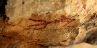 A view of a 5,000 year-old cave painting discovered by Spanish expert and researcher Agustin Palomo in Alburquerque, Extremadura, Spain, 27 November 2019 (issued 28 November 2019). The paintings were found a year ago on a rocky surface in Alburquerque, an area where these kind of parietal art have been already discovered before.  EPA-EFE/PABLO CORDOBILLA