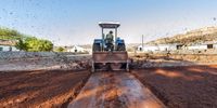 A farmer uses a tractor to spread piles of fermenting rooibos across the surface of large drying courts on a farm in the Cederberg Mountains in South Africa. Photo: Supplied