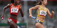 TOKYO, JAPAN - JULY 30: Ruth Sophia Spelmeyer-Preuss of Team Germany competes in the 4x400 Relay Mixed Round 1 on day seven of the Tokyo 2020 Olympic Games at Olympic Stadium on July 30, 2021 in Tokyo, Japan. (Photo by Michael Steele/Getty Images)