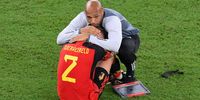 DOHA, QATAR - DECEMBER 01: Thierry Henry, Assistant Coach of Belgium consoles Toby Alderweireld of Belgium after their sides' elimination from the tournament during the FIFA World Cup Qatar 2022 Group F match between Croatia and Belgium at Ahmad Bin Ali Stadium on December 01, 2022 in Doha, Qatar. (Photo by Justin Setterfield/Getty Images)