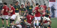 Herschel Jantjies of South Africa is shoved away by Conor Murray of the British & Irish Lions after the final during the Castle Lager Lions Series 3rd Test match between South Africa and the British & Irish Lions at Cape Town Stadium on 7 August 2021. (Photo: EJ Langner / Gallo Images)