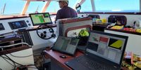 The survey setup aboard Wreckless II, with Grant Whitford at the helm. Image: Supplied
