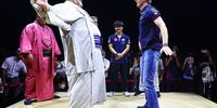 Max Verstappen of the Netherlands and Oracle Red Bull Racing takes part in a sumo wrestlng match during previews ahead of the F1 Grand Prix of Japan on September 20, 2023 in Tokyo, Japan. (Photo by Mark Thompson/Getty Images)