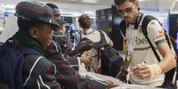 Marco Jansen signing autographs during the South Africa men's national cricket team arrival at OR Tambo International Airport on June 18, 2025 in Johannesburg, South Africa. (Photo by Gallo Images/Alet Pretorius)