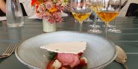 A strawberry dessert telling the story of the long collaboration between Dalewood and Joostenberg family farms. Paired with two vintages of Joostenberg’s Noble Late Harvest chenin blanc. (Photo: Kit Heathcock)<br>