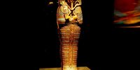 LOS ANGELES, CA - JUNE 15:  The Viscera Coffin of Tutankhamun is on display during the "Tutankhamun And The Golden Age Of The Pharaohs" exhibit opening at the Los Angeles County Museum of Art (LACMA) on June 15, 2005 in Los Angeles, California. Tutankhamun possessed four miniature coffins fashioned of gold and inlaid with colored glass and semi-precious stones, and each stood in a separate compartment in an alabaster chest.  (Photo by Ethan Miller/Getty Images)