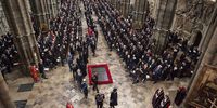 King Charles III, Camilla, Queen Consort and members of the Royal family follow the coffin as they depart the State Funeral Service for Queen Elizabeth II, at Westminster Abbey on September 19, 2022 in London, England. Elizabeth Alexandra Mary Windsor was born in Bruton Street, Mayfair, London on 21 April 1926. She married Prince Philip in 1947 and ascended the throne of the United Kingdom and Commonwealth on 6 February 1952 after the death of her Father, King George VI. Queen Elizabeth II died at Balmoral Castle in Scotland on September 8, 2022, and is succeeded by her eldest son, King Charles III. (Photo David Levene - WPA Poo l/ Getty Images)