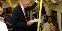 London’s then mayor Ken Livingstone on a Jubilee line tube train from Willesden Green, 11 July 2005, on his way to his office in City Hall. Livingstone warned earlier that year that global flu pandemics were a bigger threat than terrorism. (Photo: EPA / Michael Stephens)