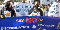 CAPE TOWN, SOUTH AFRICA - MARCH 21: Protestors outside Parliament in Cape Town during the Stand together against xenophobia and discrimination march on 21 March 2022. (Photo: Gallo Images / Brenton Geach)