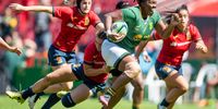 Chumisa Qawe of the Springboks in action during the Women's International 1st test match between South Africa and Spain at Emirates Airline Park on August 13, 2022 in Johannesburg, South Africa. (Photo by Anton Geyser/Gallo Images)