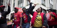 Members of the Congress of South African Trade Unions (COSATU) protest against the "public transport crisis" in the Western Cape, 24 August 2022. (Photo: Leila Dougan)