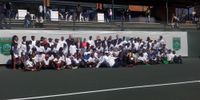 Children, tennis coaches, officials from Tennis South Africa, BNP Paribas, RSC at Arthur Ashe Tennis Centre in Jabavu, Soweto. (Photo: Yanga Sibembe)
