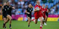 Piper Logan of Canada breaks clear to score a try during the Women's Rugby Sevens Bronze Medal Match between Team Canada and Team New Zealand on day three of the Birmingham 2022 Commonwealth Games at Coventry Stadium on July 31, 2022 on the Coventry, United Kingdom. (Photo: Craig Mercer / MB Media / Getty Images)