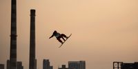 Jasmine Baird of Team Canada performs a trick in practice ahead of the Women's Snowboard Big Air final on Day 11 of the Beijing Winter Olympics at Big Air Shougang on February 15, 2022 in Beijing, China. (Photo by Justin Setterfield/Getty Images)