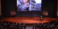 epa09828924 Footage of the war in Ukraine is displayed as Ukrainian President Volodymyr Zelenskyy speaks to the US Congress by video to plead for support as his country is besieged by Russian forces, at the Capitol in Washington, USA, 16 March 2022.  EPA-EFE/SCOTT APPLEWHITE / POOL
