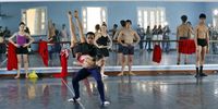 epa09872713 Dancers from the National Ballet of Cuba(BNC) participate in a rehearsal of 'La hora novena,' by British choreographer Gemma Bond, at a studio in Havana, Cuba, 05 April 2022. The ballet company will stage the performance at the Avellaneda Hall of the National Theater from 15 to 17 and 23 to 24 April, according to the BNC.  EPA-EFE/Ernesto Mastrascusa