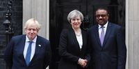 Boris Johnson and Theresa May welcome Ethiopian dictator Hailemariam Desalegn Boshe to Downing Street in 2017. (Photo: EPA / Andy Rain)