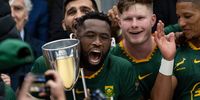 Siya Kolisi of South Africa lifts and celebrates with the The Rugby Championship trophy after winning The Rugby Championship match between South Africa Springboks and Argentina at Allianz Stadium on October 4, 2025 in London, England. (Photo: Sebastian Frej/Getty Images)